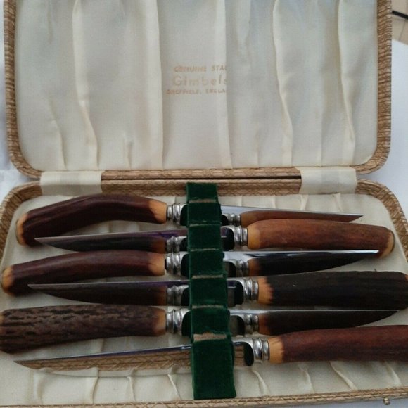 Vintage Genuine Stag Gimbles Sheffield England Stake Knives